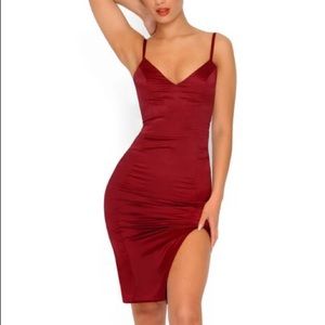 Oh Polly Red Satin Slit Dress
